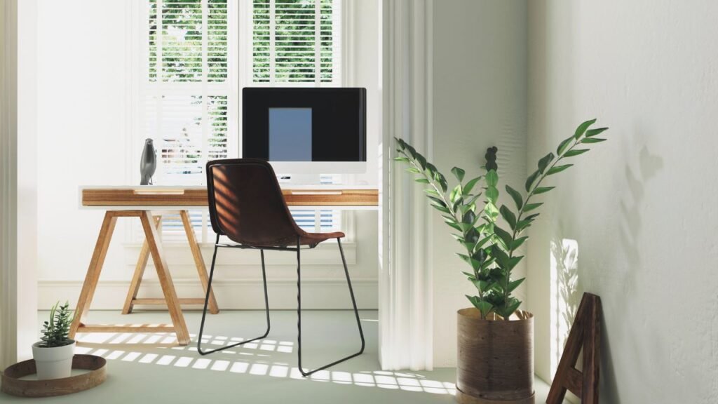 Monochromatic White Home Office Interior