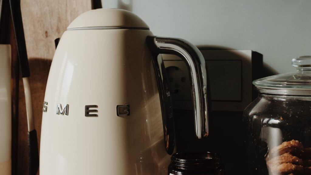 White electric kettle on table